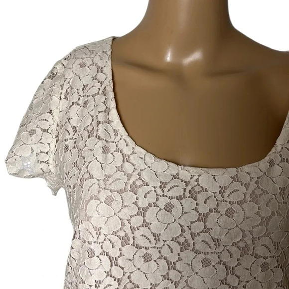 Floral White ,off white,lace sheer top ,with pink underlay, Ariztia Talula, - Picture 4 of 17